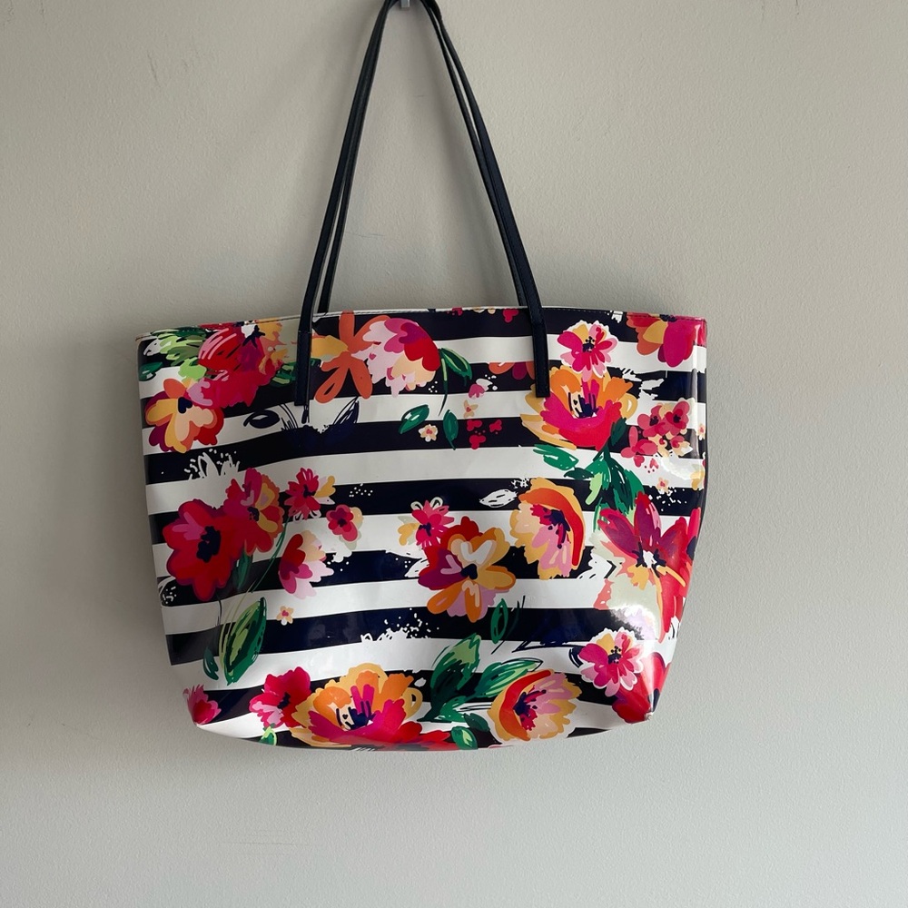 Floral Striped Tote Bag perfect for spring and summer outings.